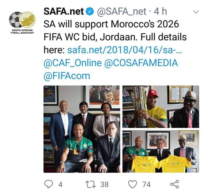 جنوب إفريقيا تدعم ترشيح المغرب لتنظيم كأس العالم 2026